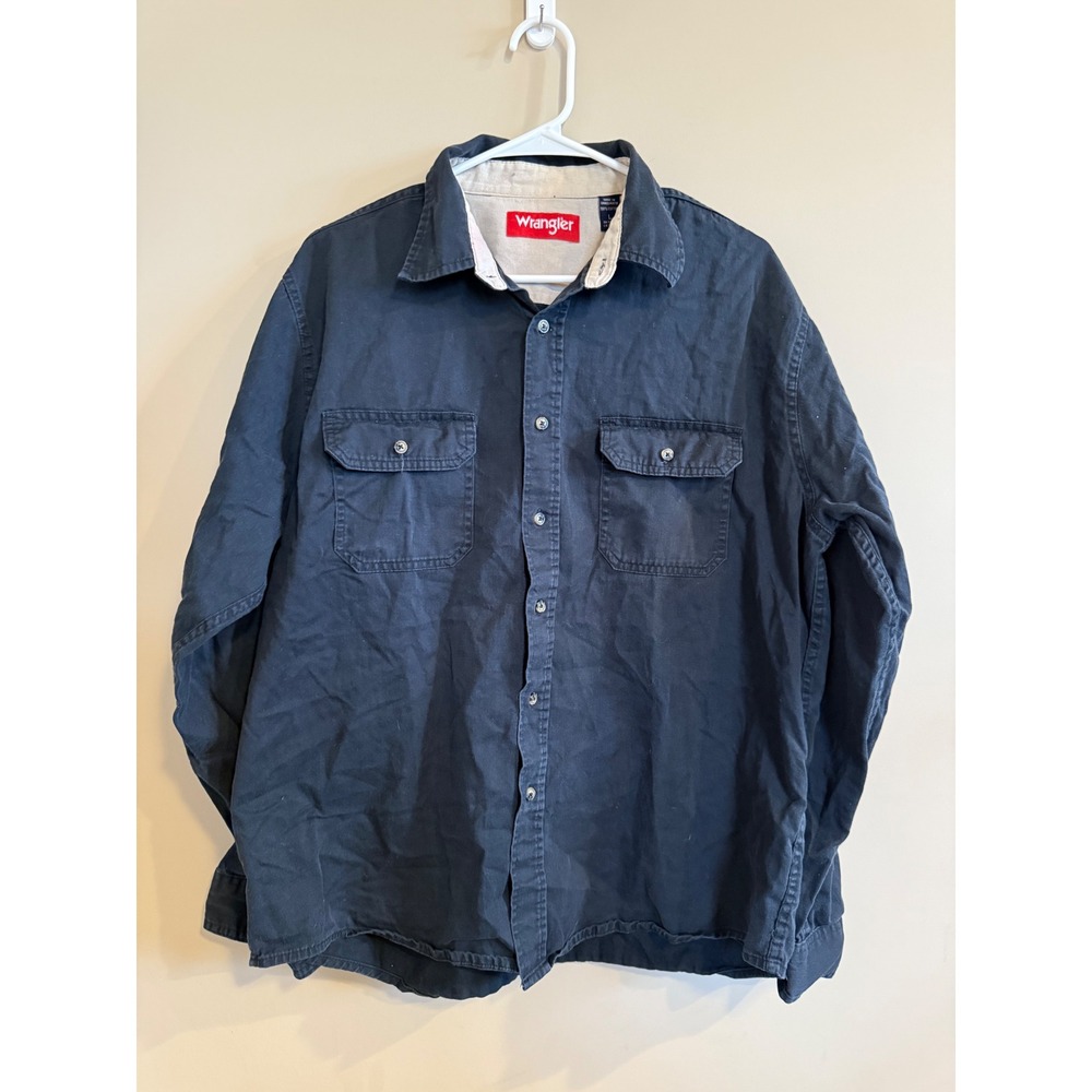 Wrangler Men's Long Sleeve Button Up Work Shirt Black Size Large
